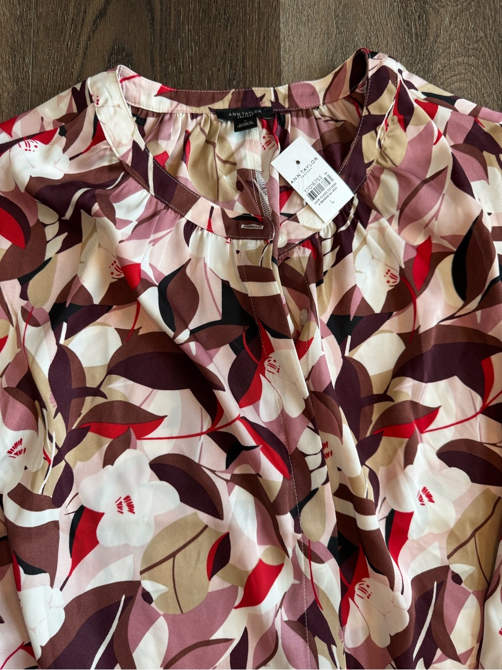 Ann Taylor Factory Leaf-Print Dress in Burgundy & Cream Women’s size Large - Picture 4 of 10